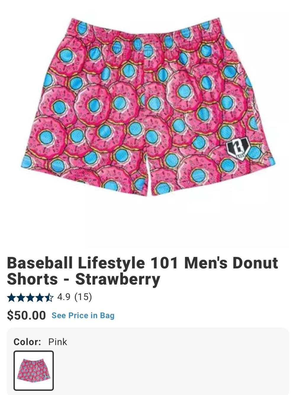 Adult XL Pink Donut Print Athletic Shorts - Picture 3 of 3